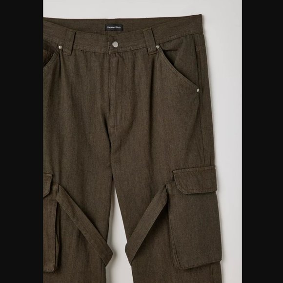 Standard Cloth Cotton Chocolate Herringbone Twill Flared Cargo Pant men XL orXXL - Picture 3 of 15